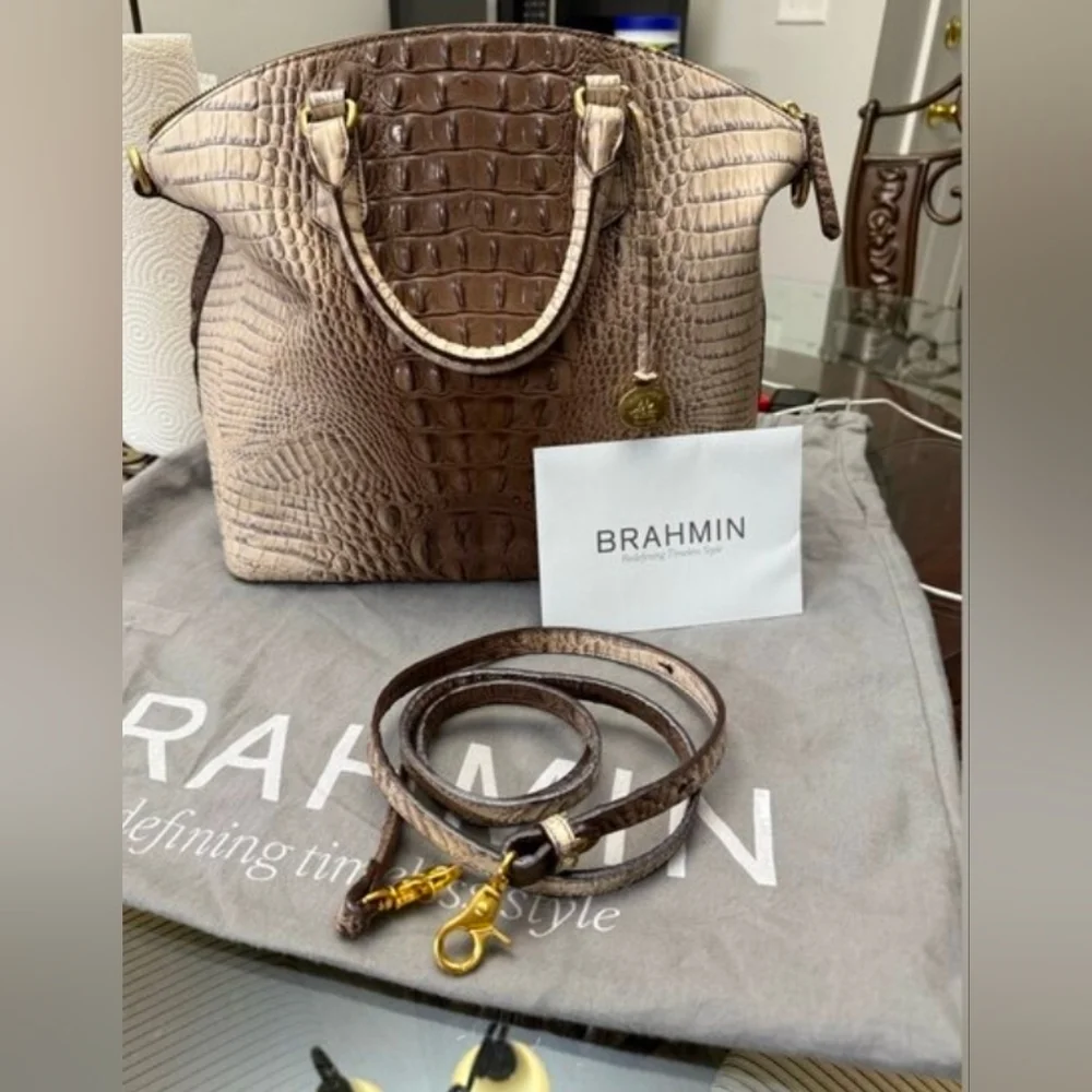 BRAHMIN, rare color Amaretto Melbourne Leather Large Duxbury satchel - Picture 3 of 12